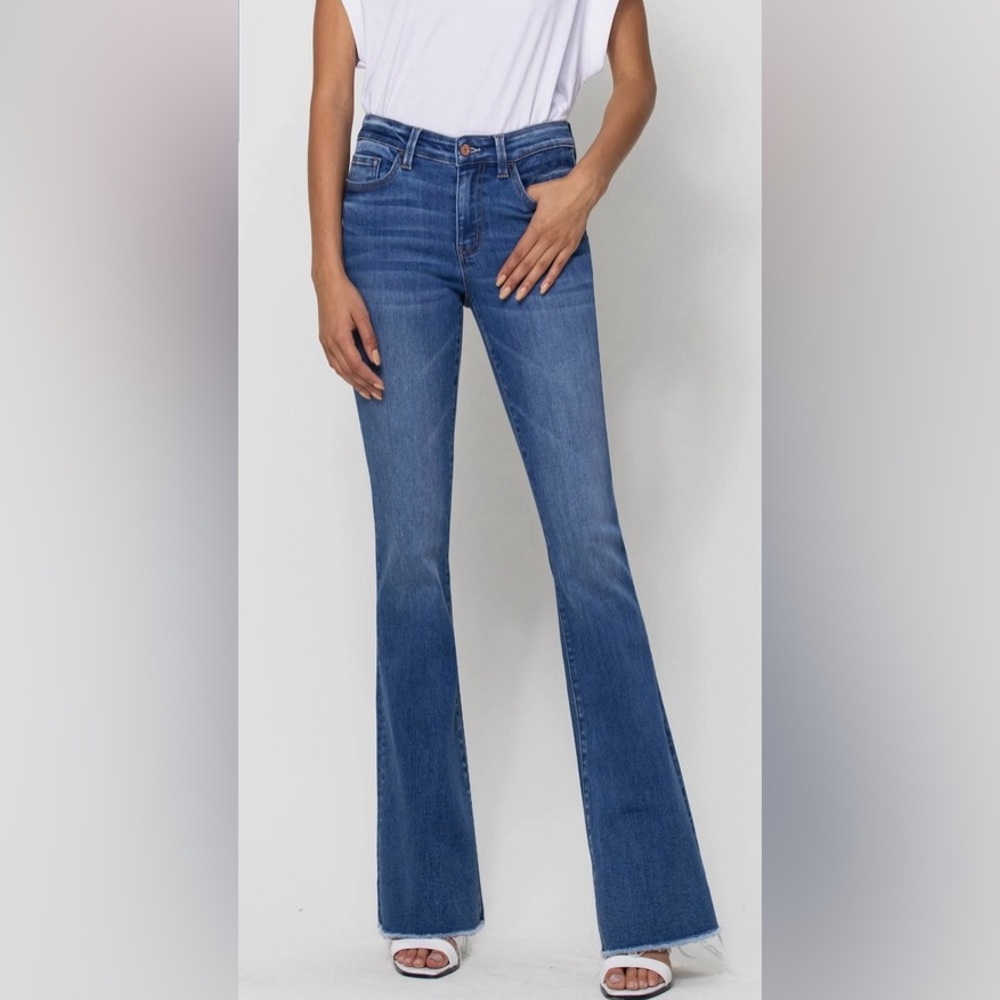 Vervet by Flying Monkey Mid-Rise Flare Jeans with Distressed, Raw-edge Hem